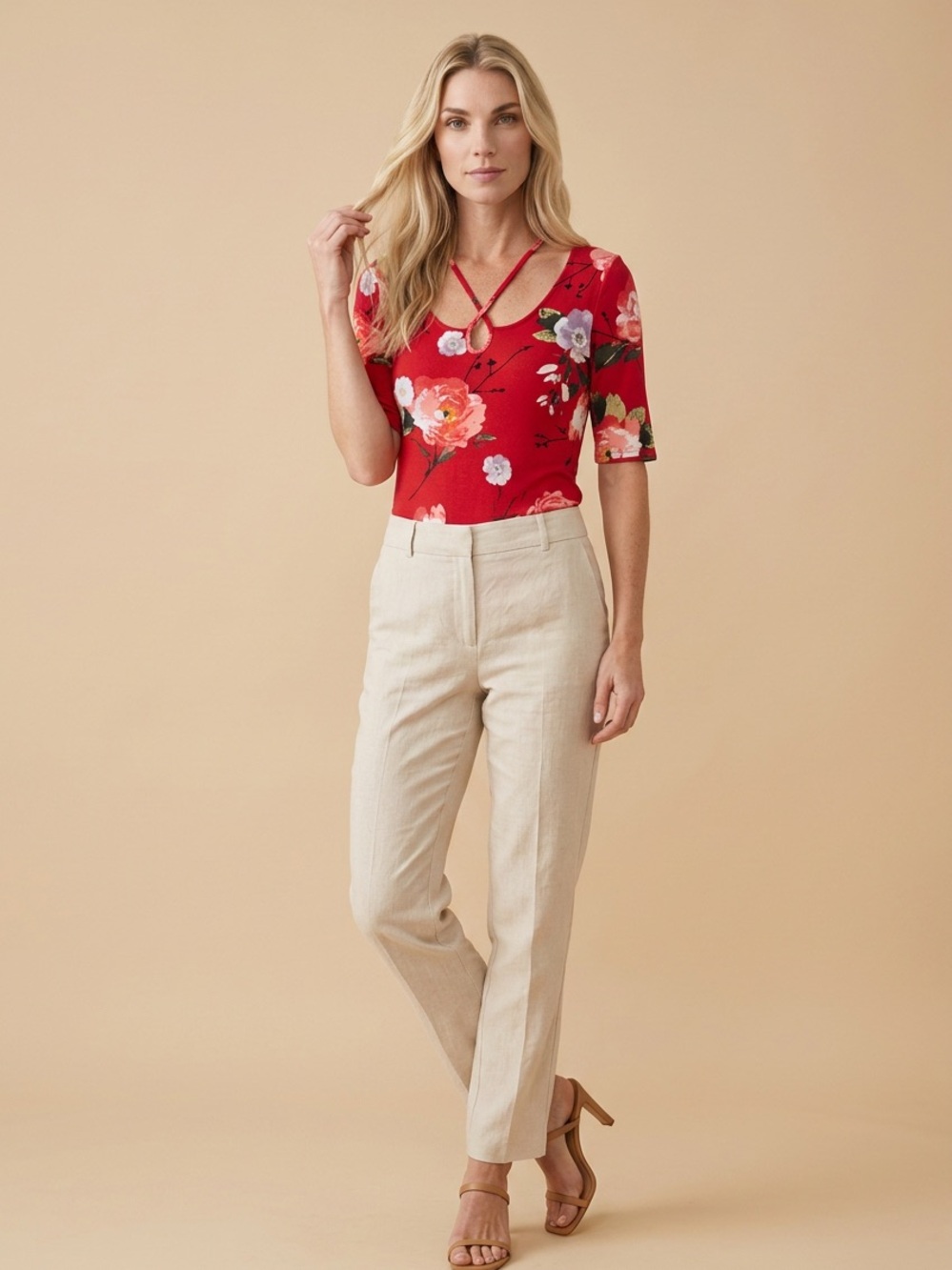 Guess Red Floral Short-Sleeve